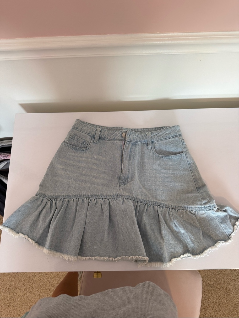 Vestique Light Blue Denim Ruffle Skirt